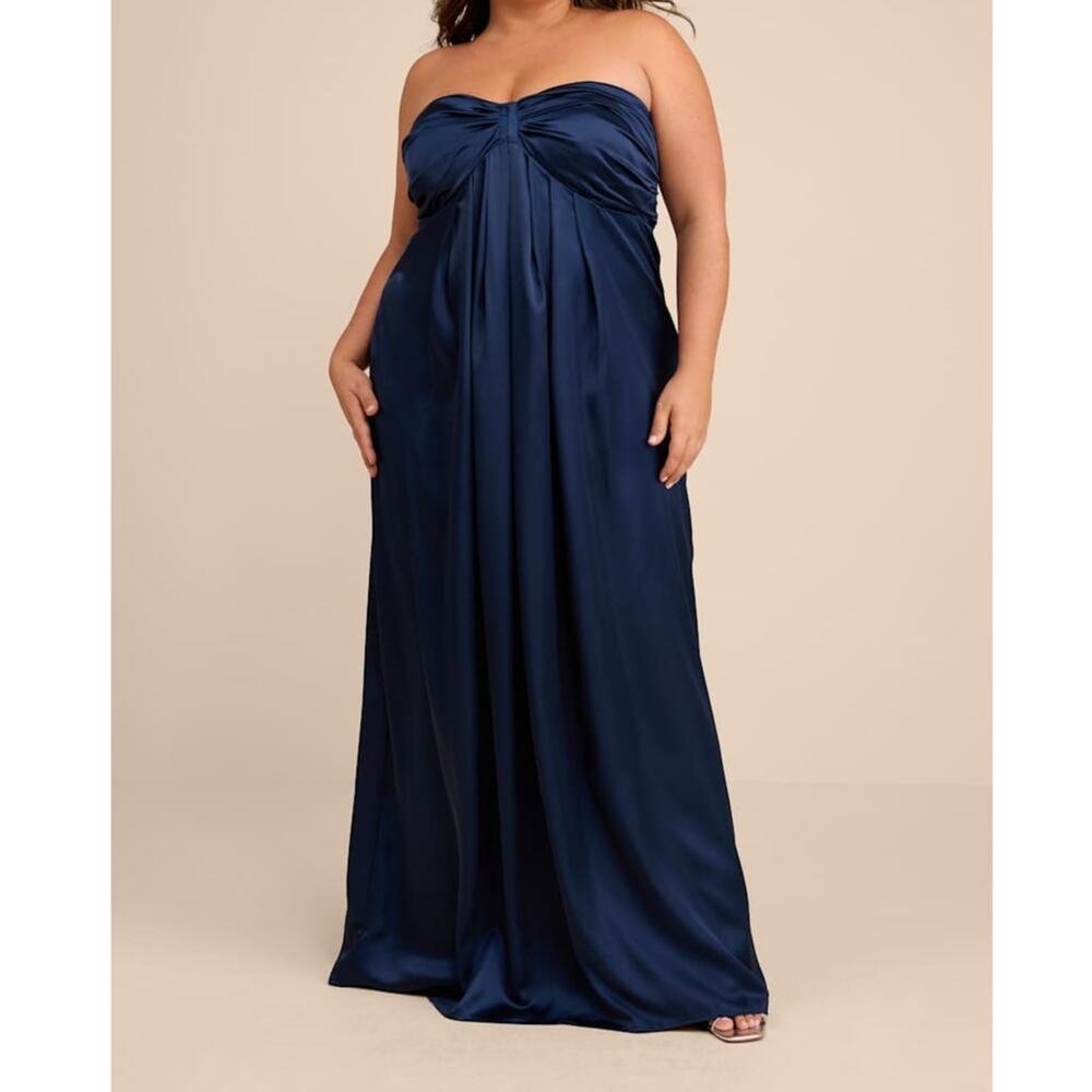 NEW Lulus Memorable Entrance Dark Blue Strapless Satin Empire Style Maxi Dress